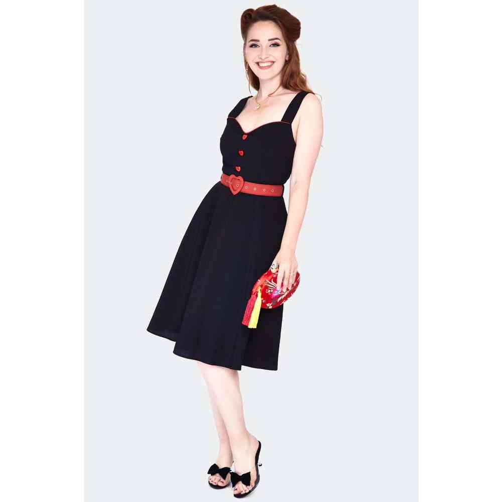 Voodoo Vixen - Queen heart button Robe évasée - Noir